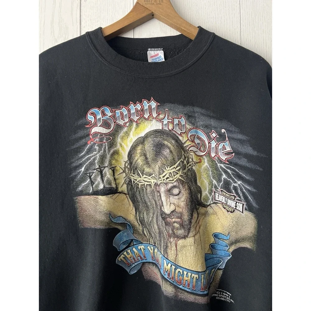Vintage 90's Living Epistles Sweatshirt double Sided Jesus Harley 1991 Black